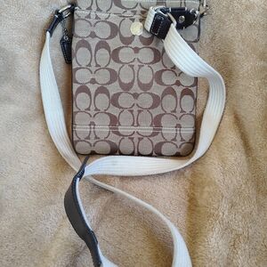 Coach Signature Brown and White Crossbody Bag